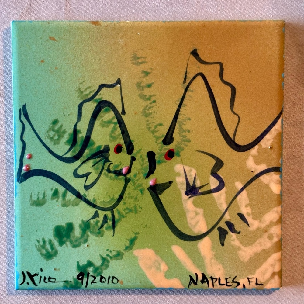 Vintage Hand painted tile/trivet Fish Naples Florida. Artist signed 2010